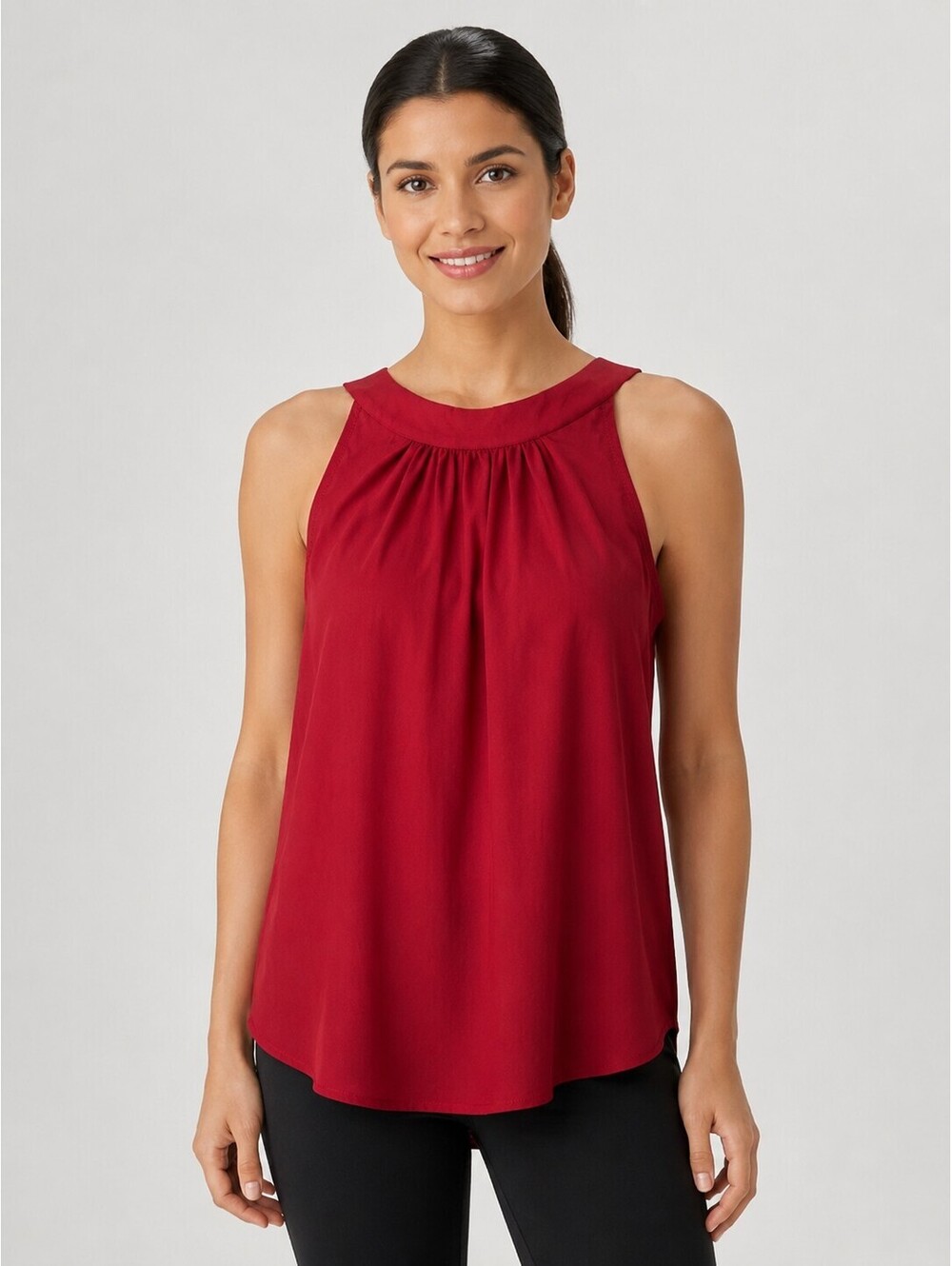 Halara Red Sleeveless Gathered High Neck Blouse Top Size XS